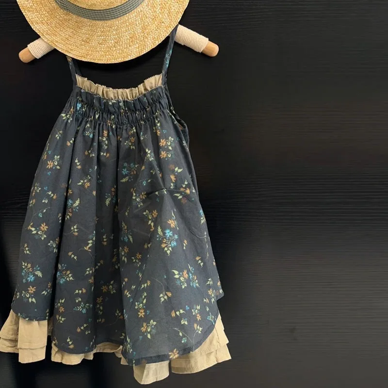 Girls' Summer Dress Baby's Children's Countryside Floral Fashion and Beautiful Kids Sleeveless Skirt