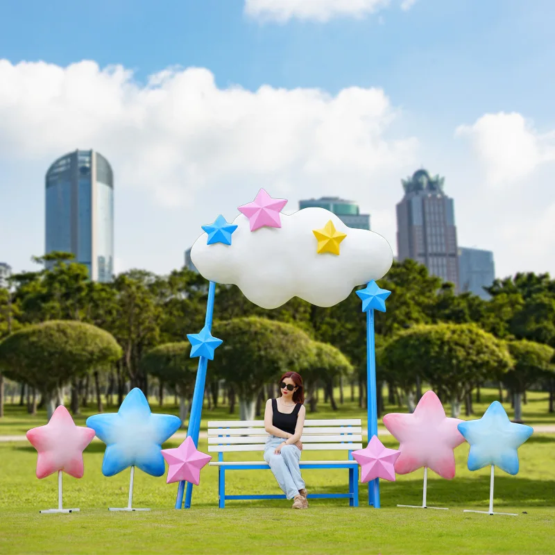 Outdoor love cloud seat sculpture FRP scenic amusement park clock in coral shell windmill decoration ornament