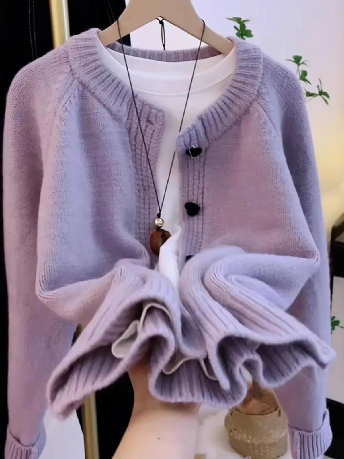 

Sweet Sle Loose Women's Knitted Cardigan Purple Love Button Open-irt Soft Cozy Sweater Outerwear Autumn Winter New Arrival