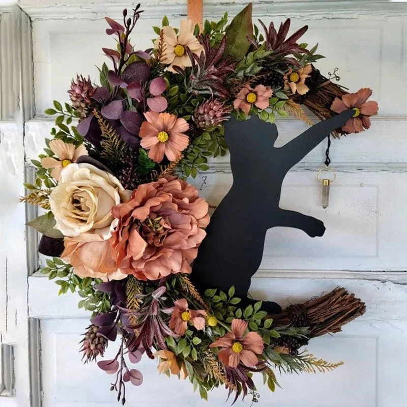 

Хэллоуин Луна Кот Цветочный Венок Дверные Подвесные Украшения Имитация Черной Розы Ротанга Круг Атмосфера Украшения Настенная Гирлянда