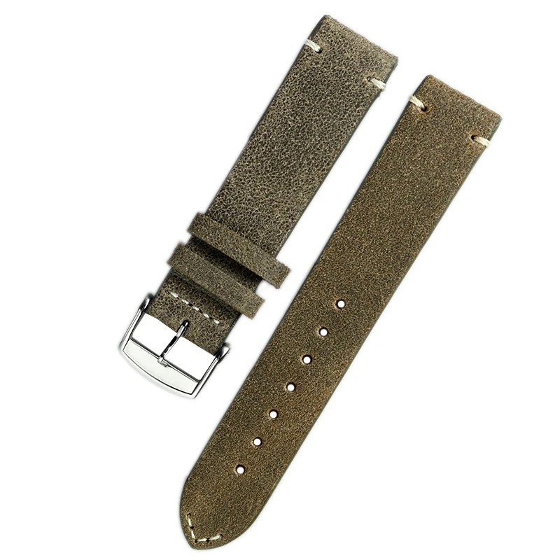 Vintage Cowhide Men\'s Watch Strap for Longines Freckle Classic Replica L28194932 Series 19mm Green Calfskin Bracelet Watchband