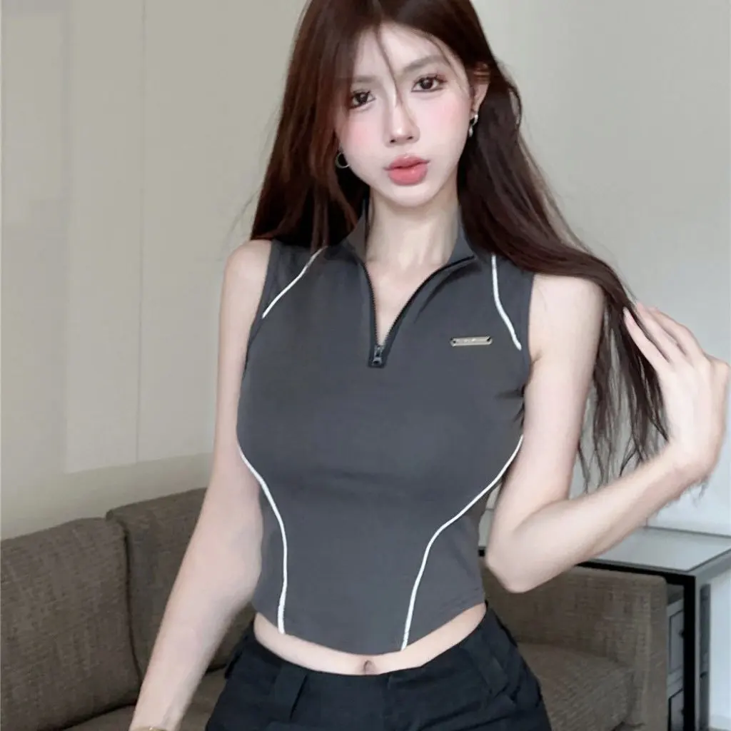 

Women's American Retro Striped Vest Summer Outerwear Unique Design Sweet Cool Short Sleeveless Sports Top