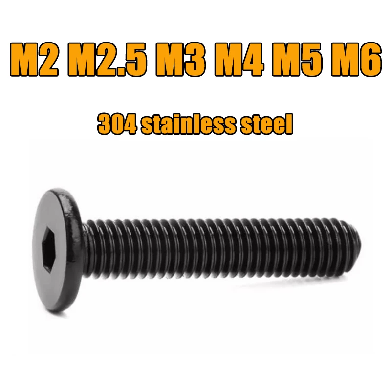 

M2 M2.5 M3 M4 M5 M6 Черный 304 Нержавеющая сталь Шестигранный болт с шестигранной головкой и шестигранной головкой Ультратонкий винт с плоской вафельной головкой