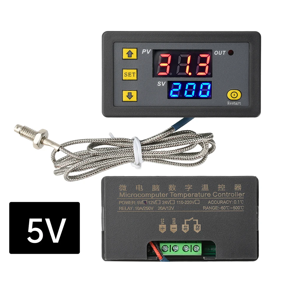 W3230K Thermoelement Digitaler Temperaturregler 10A Relais -60 ° C bis 500 ° C-Anzeige für 5V/12V/24V/110-220V-Anwendungen