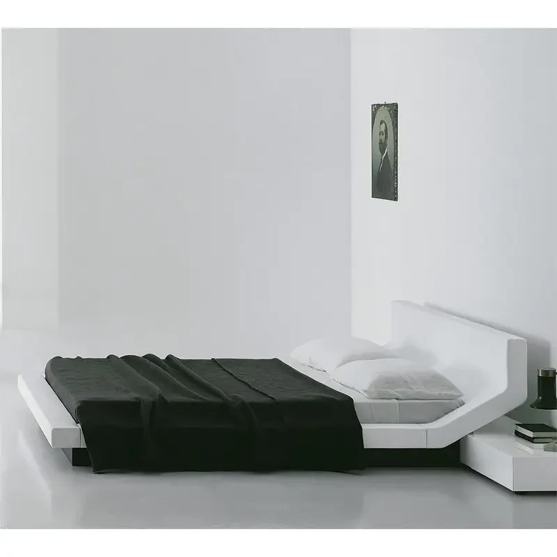 Large flat-floor villa, wabi-sabi wind solid wood bed, Italian minimalist design arc