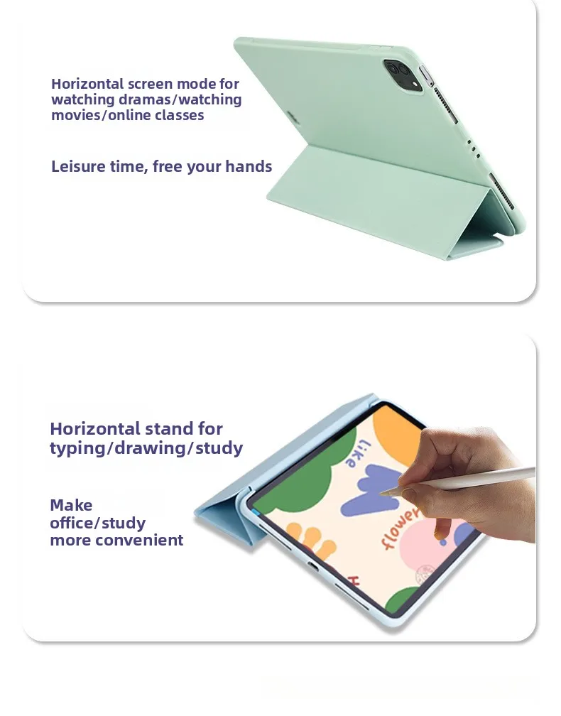 Silikon Tri-Fold Hülle für iPad 11. Generation Air 7/6/5 Pro 11 mit Auto-Wach-/Schlaffunktion und weicher Rückseite – Detail 8