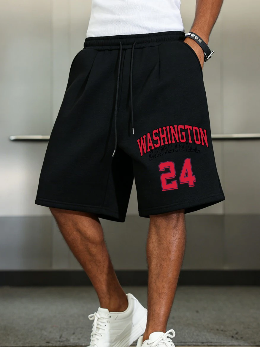 Washington Basketball 24 Pants Mens Sporty Pocket Wide Knee Length Shorts Basics High Waisted Shorts Summer Oversized Clothes