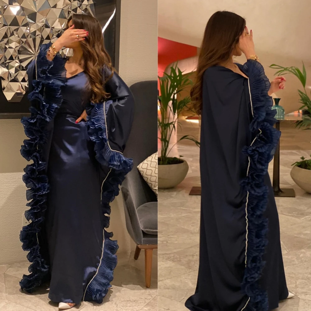 Vestido de graduación de Arabia Saudita, traje de satén con volantes, drapeado, de compromiso, línea A, cuello en V, a medida, para ocasiones hasta el suelo