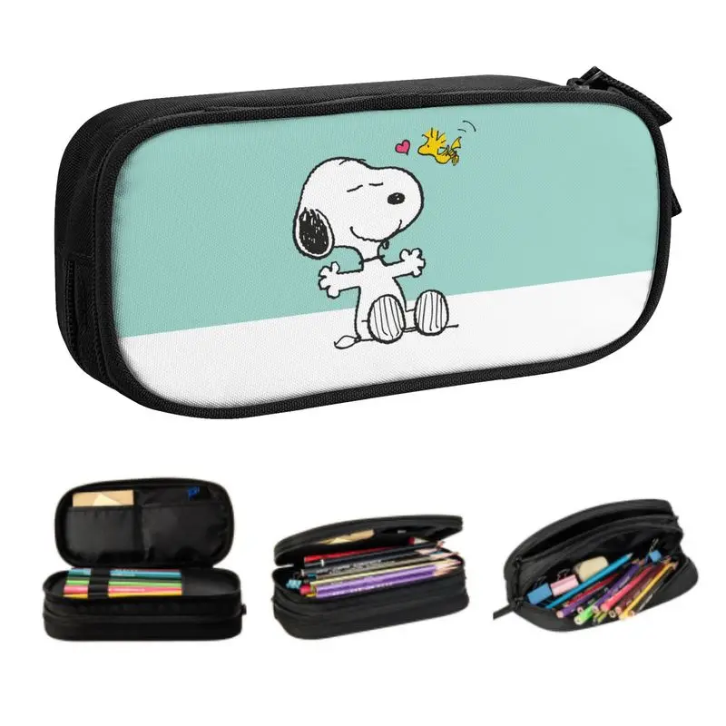 Custom S-Snoopys Anime Kawaii Pencil Case Girls Boys Large Capacity Pencil Box School Accessories