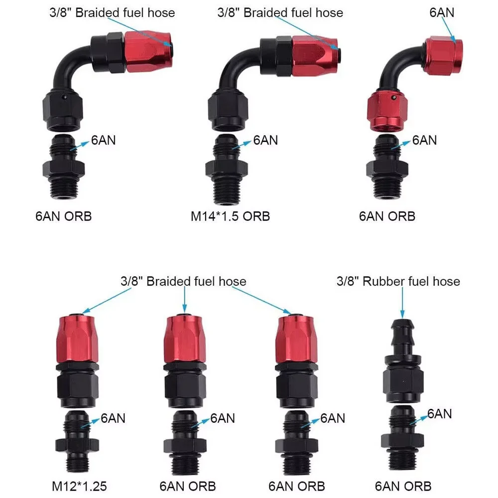 OSIAS nowy 100xkPA 160PSI aluminiowy regulowany Autos regulator ciśnienia paliwa z manometrem + wąż przewodu paliwowego AN6 + zestaw końcówek złączek — zdjęcie 6