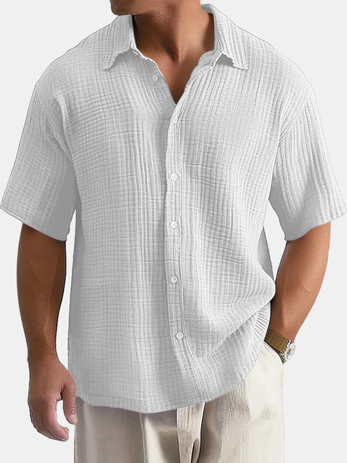

Loose Fit Color irt Collar up Casual Sle ort Sve Men's Summer Faion Top Pure Color Loose Collar irt