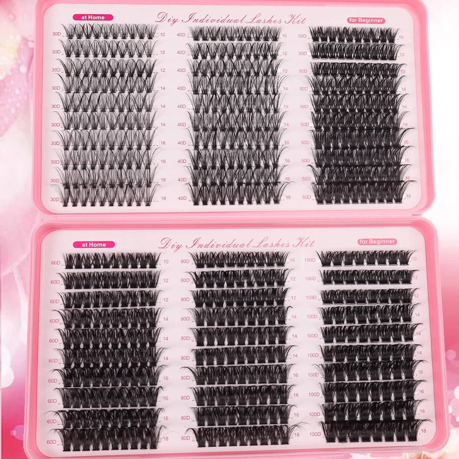570-piece Luxury Eyelash Kit - Reusable DIY Cluster Lashes, D-Curl 10~18mm Mixed, Fluffy Cluster with 6 Densities (30D-100D), Su