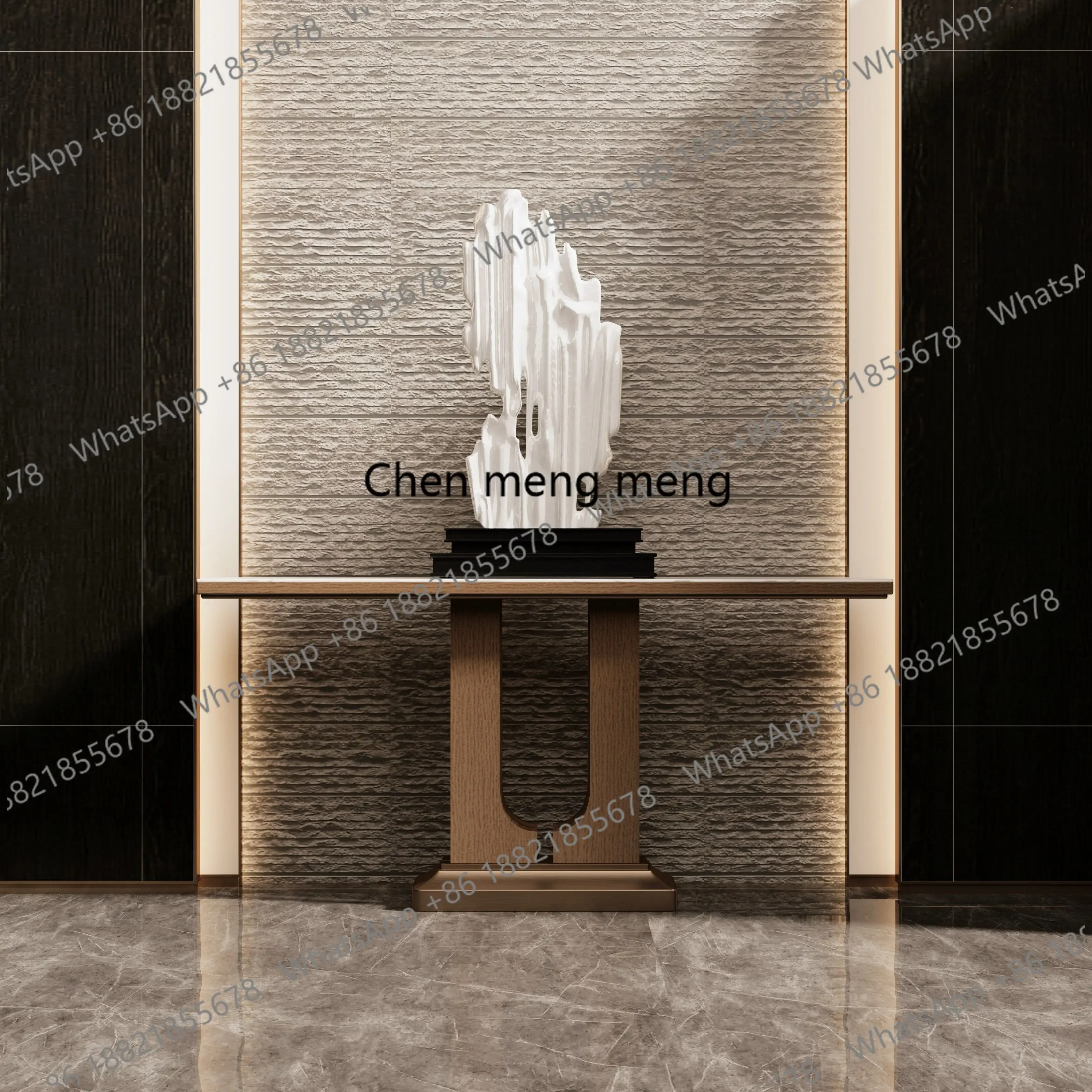 New arrive Light luxury Italian entrance platform rectangular rock slab countertop stainless steel living room decoration end vi
