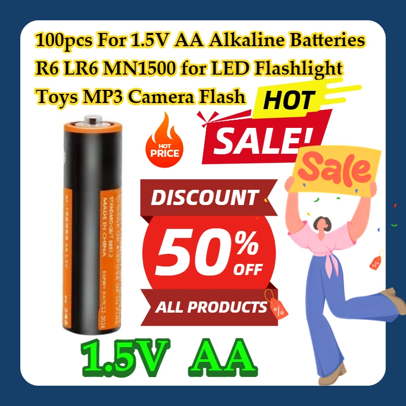 

100pcs For 1.5V AA Alkaline Batteries R6 LR6 MN1500 for LED Flashlight Toys MP3 Camera Flash Player Wireless Mouse Keyboard