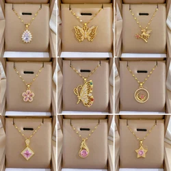 OIMG 316L Stainless Steel Gold Plated Charming Colorful Rhinestone Butterfly Pendant Neckalce For Women Girls Luxury Jewelry