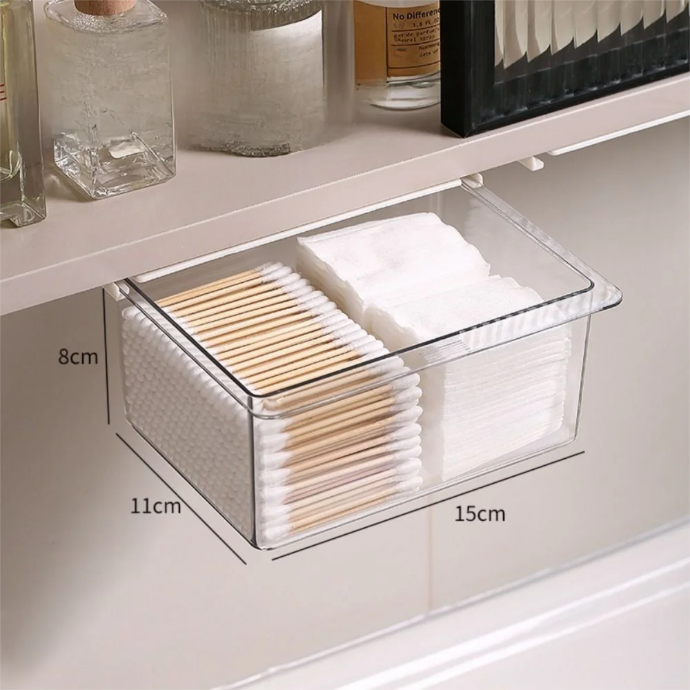 

Transparent Pull-Out Storage Drawer Punch-free Large Capacity Storage Box Organizer Under The Mirror Cabinet Cotton Stick Makeup