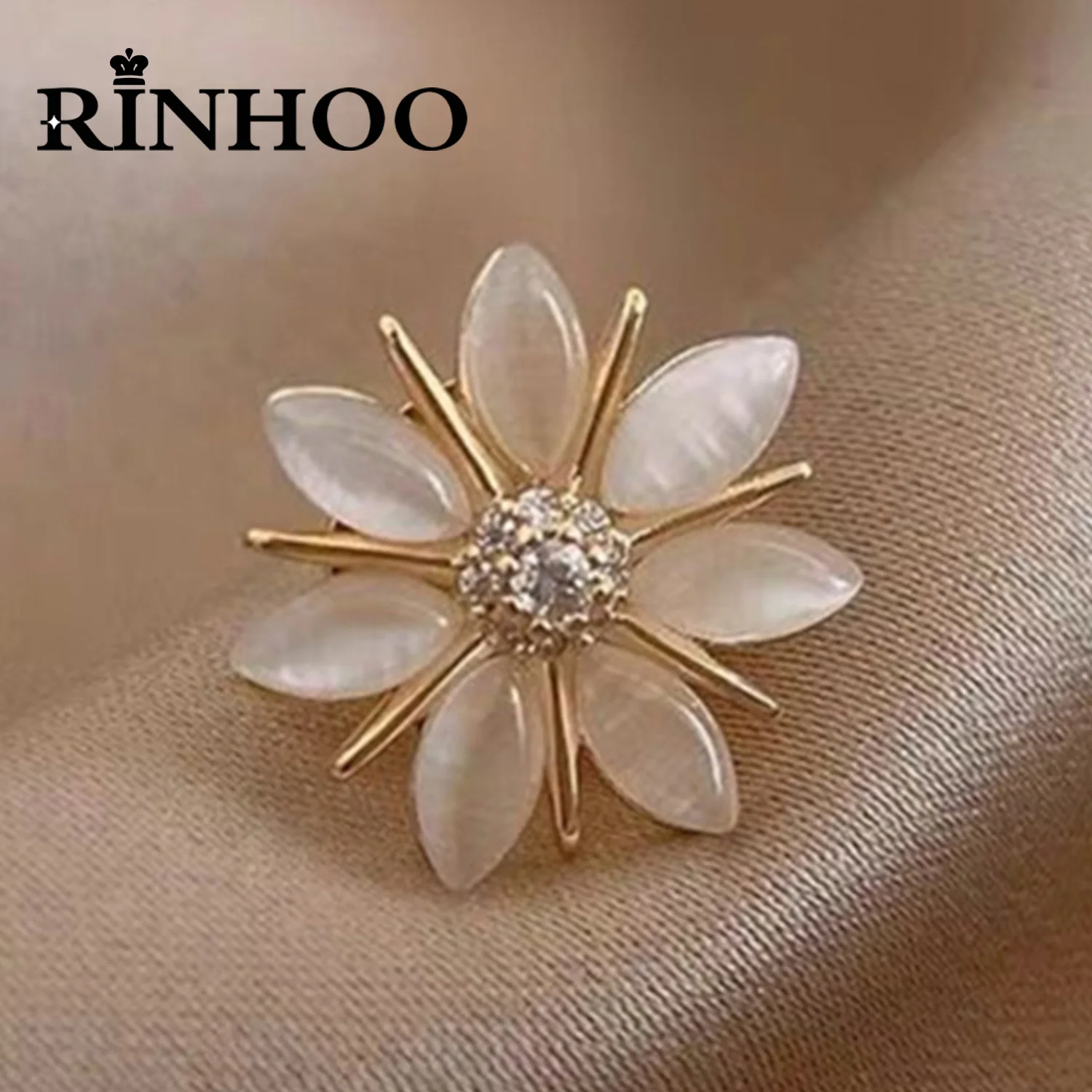 Rinhoo Fashionable Small Opal Flower Brooches Pins Elegant Rhinestone Flower Bouquet Lapel Badge Wedding Corsage Party Jewelry