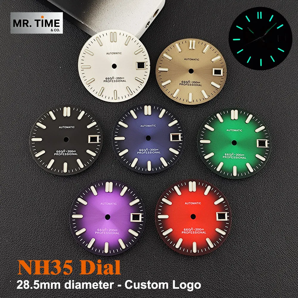 28.5mm dial automatic mechanical watch luminous dial upgraded parts customized logo dial compatible with NH35 movement