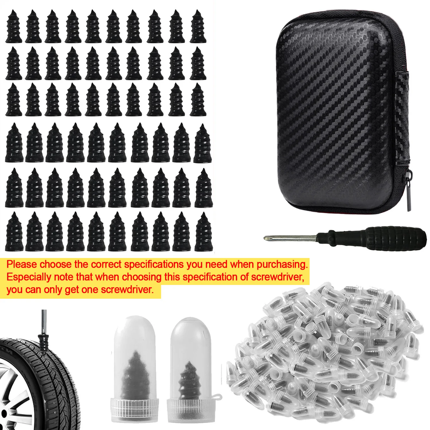 100 peças de Plugs Espirais de Borracha para Reparo de Pneus, Kit de Remendo de Furos com Parafusos de Borracha, Reparo Rápido para Pneus Sem Câmara de Carros, Motocicletas e Bicicletas