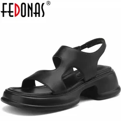 FEDONAS 2024 Summer Leisure Women Sandals Thick High Heels Platform Pumps Genuine Leather Comfortable Casual Outdoor Shoes Woman