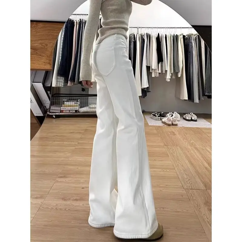 

American Retro Low Waist Bell Bot Jeans Women's Spring Autumn Loose Straight Floor Length Pants Casual Pure Color Cotton P...