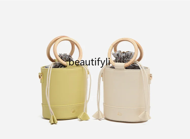 Original Wooden Handle Ring Bucket Bag New Shoulder Messenger Bag for Women