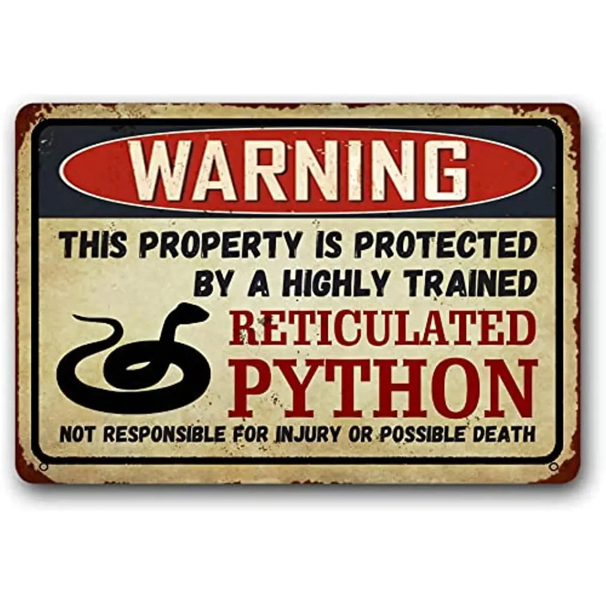 Reticulated Python Retro Sign,Funny Metal Signs Warning Sign Pet Gift, Exotic pet, Small Pet Tin Sign