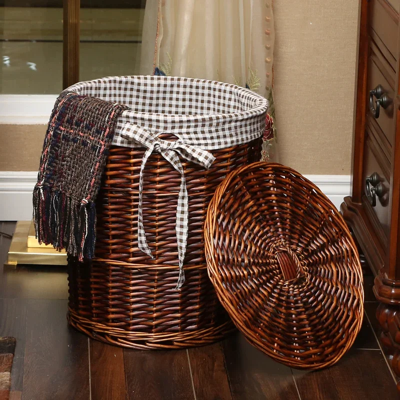 Clothes Storage Basket Hamper Laundry Barrel Rattan Large Clothing Toy Tweezers Household with Cover Discreet Organizer