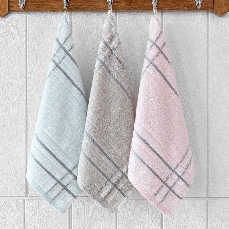 

1Pc 34x34cm Square 100% Cotton Striped Solid Color Home Face Care Soft Absorbent Bathroom Face Towel