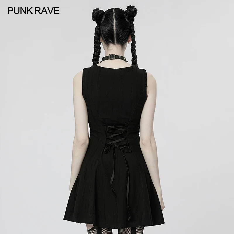 Imagem -03 - Punk Rave Feminino Cyber Sexy Baixo Pescoço sem Mangas em Forma de Vestido Curto Punk Personalidade Diária Pequeno Preto