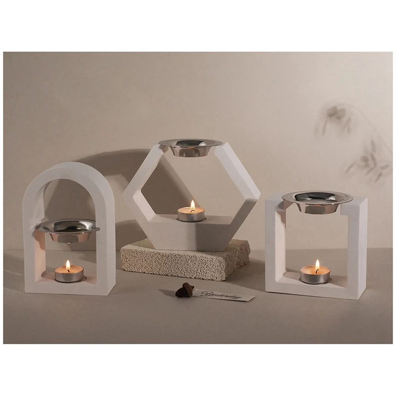 New Square Hexagon Arch Candle Cup Incense Burner Silicone Mold DIY Gypsum Pouring Aromatherapy Storage Mold