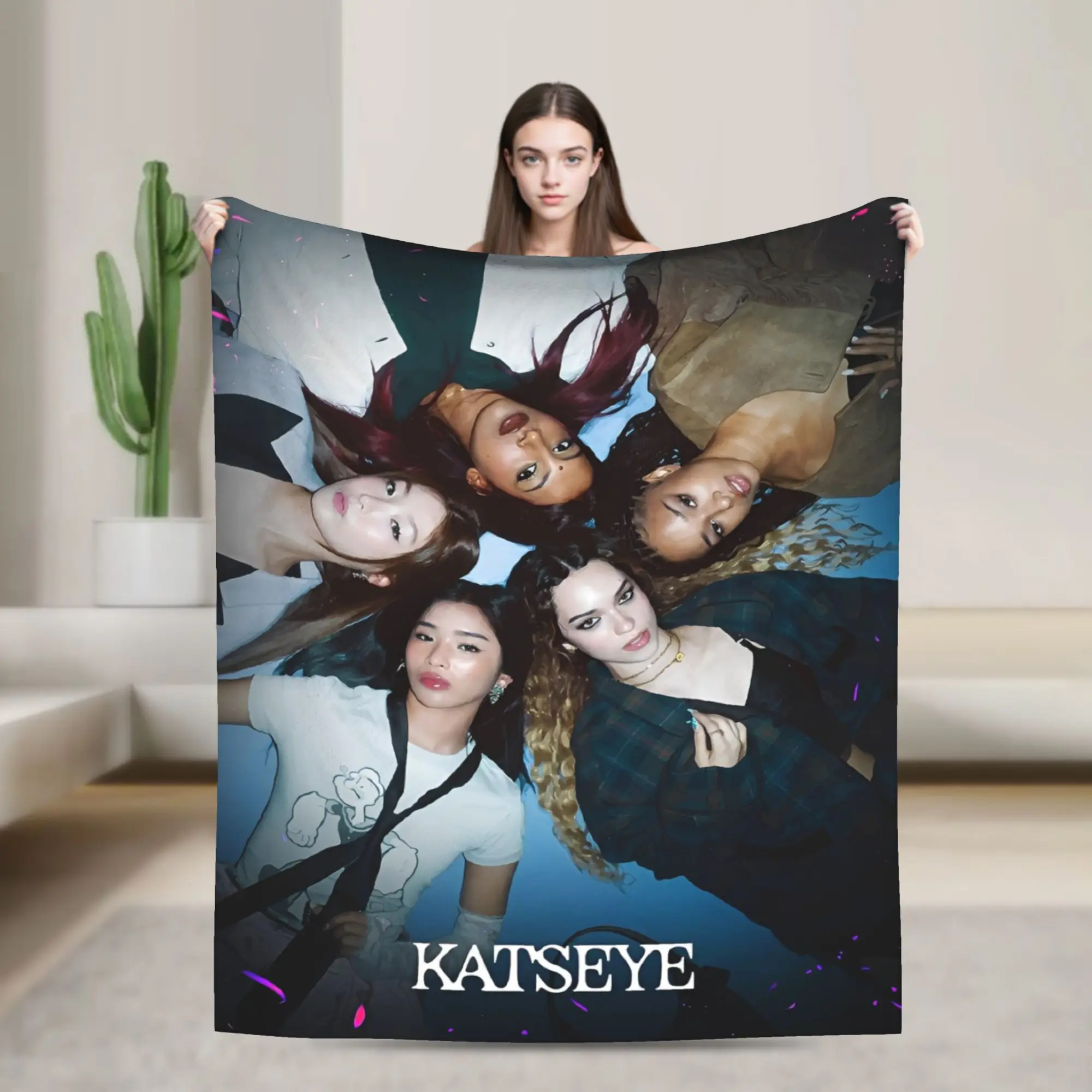 Katseyes Kpop Blankets Flannel Textile Decor Lara Manon Megan Portable Ultra-Soft Throw Blanket for Bed Bedroom Bedspreads