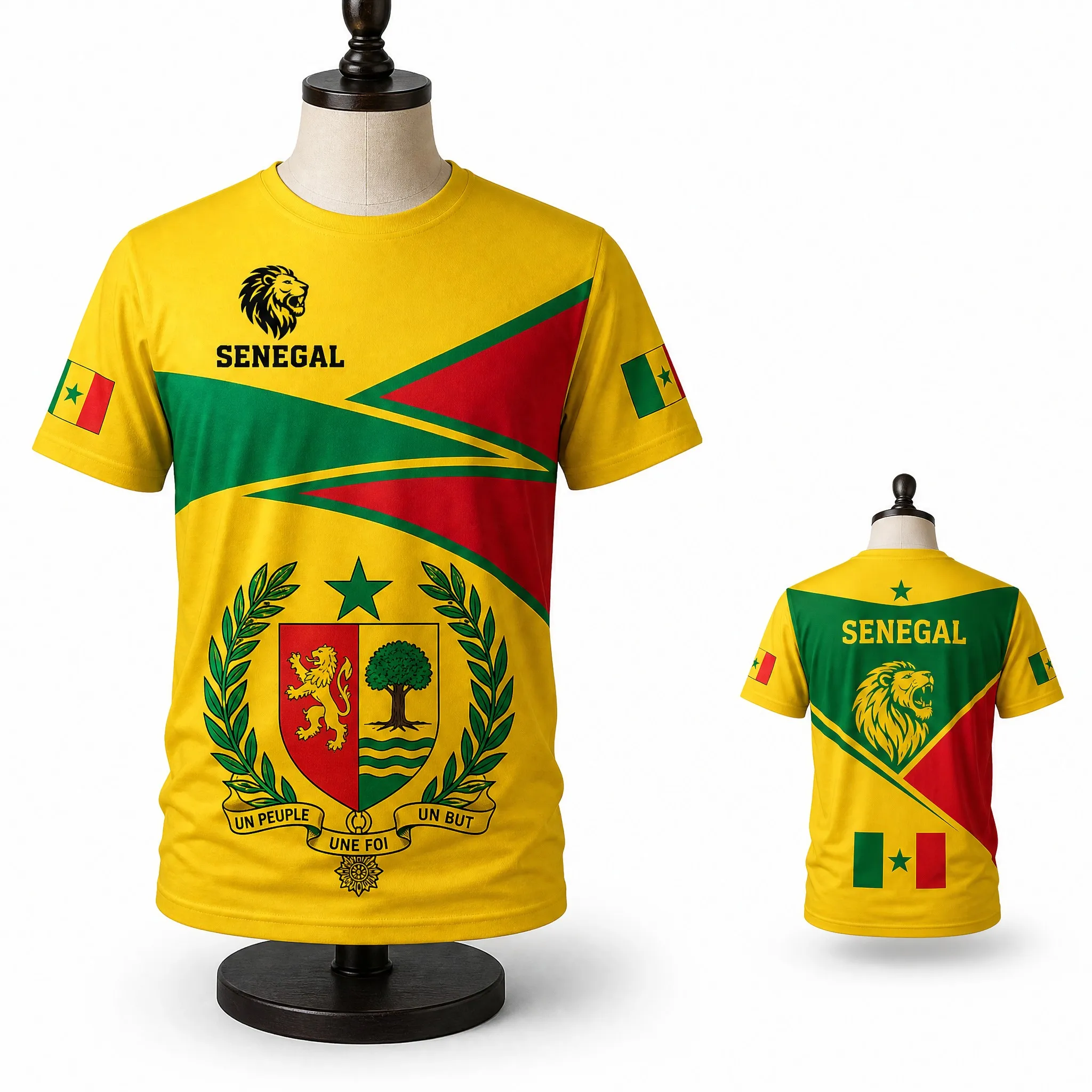 Senegal Mens Lion Flag Panel Graphic Tee Crest Shirt Short Sleeve Football Fan Top Street Stadium Comfort Casual Everyday Outfit