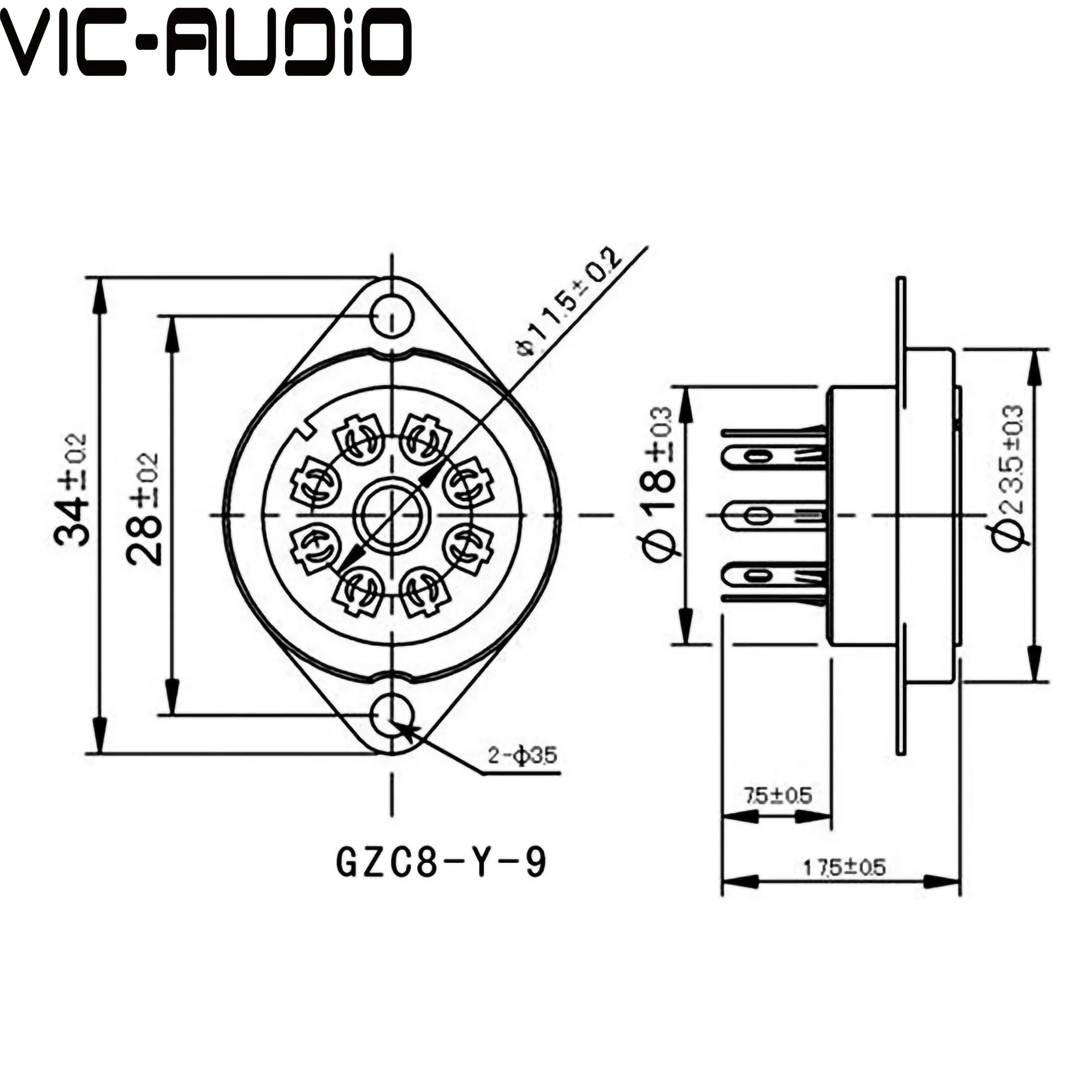 8Pin ซ็อกเก็ตเซรามิค GZC8-Y-9 Vintage วาล์วซ็อกเก็ตสำหรับ ECC40 AZ41 EF40 EF42 EL41สูญญากาศเครื่องขยายเสียงเสียง HIFI
