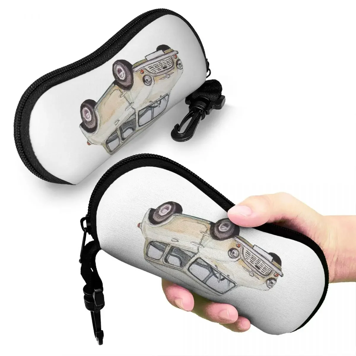 

Classic White Mini Cooper In Watercolor Style Shell Glasses Case Protective Sunglasses Box Women Men Soft Eyeglasses Bag Pouch