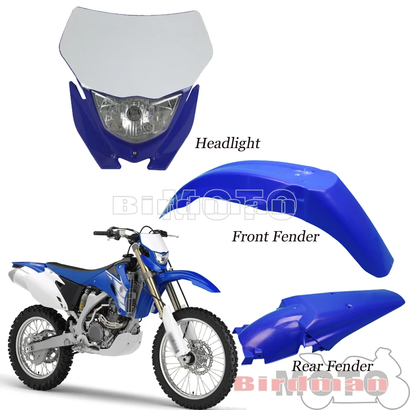 Motocross LED Headlight Front/Rear Fender Mudguard Plastic Mud Guards For Yamaha WR TTR YZ YZF 90 125 230 250 450 Dirt Bikes