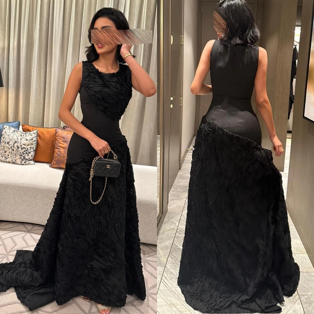 

Customized Jersey Pleat Clubbing A-line O-Neck Bespoke Occasion Gown Long Dresses Saudi Arabia Prom