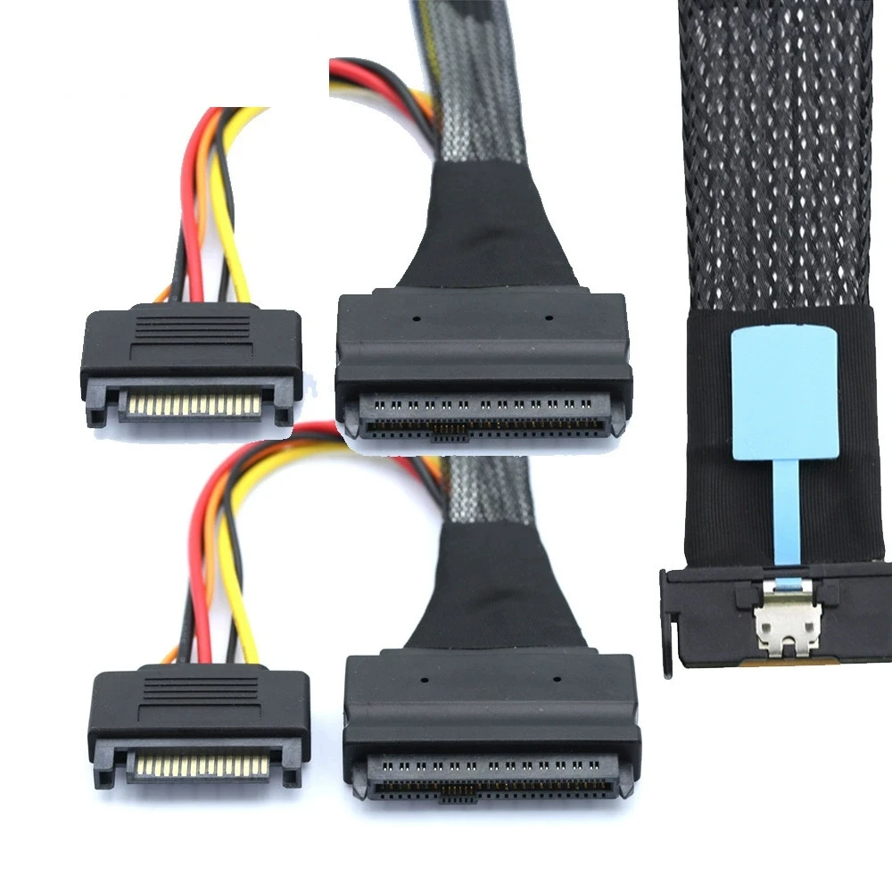 Imagem -04 - Disco Rígido do Cabo Extensor Pci-e Slimline Gen5 Sas Sff8654 Mcio 8i 74pin 5.0 Macho para Double Slimline Sas 5.0 Sff9639