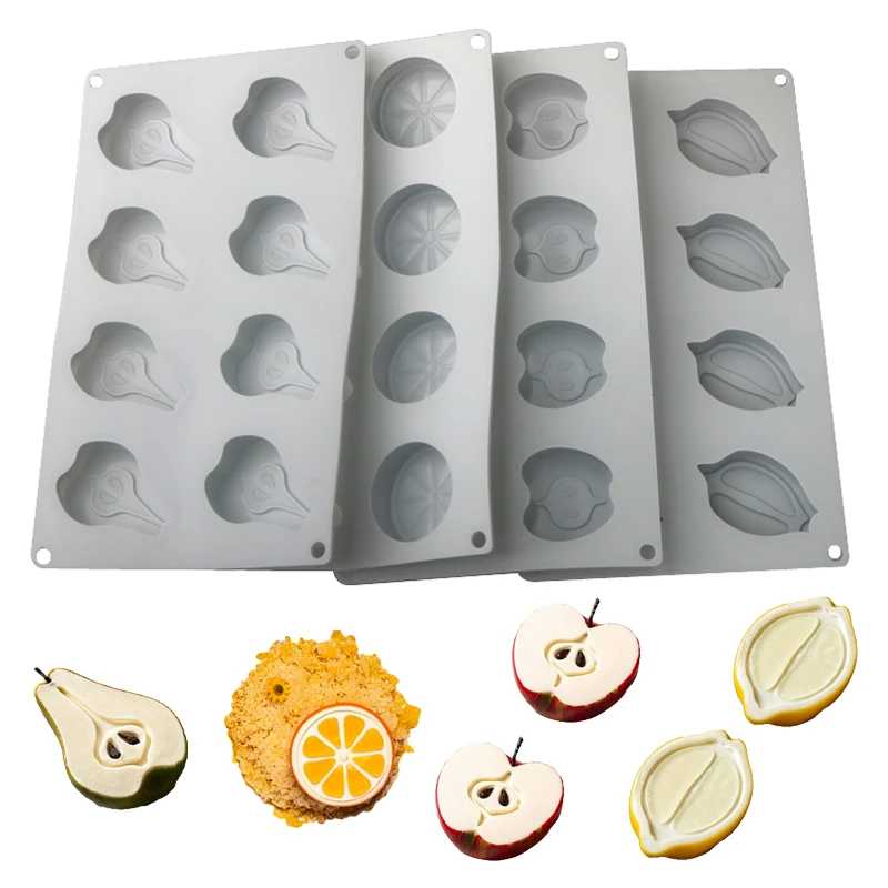 8 Zellen Zitrone Apfel Birne Scheibe Design Silikon Kuchen form Frucht Mousse Form Seifen formen Schokolade Backwerk zeuge Küchen bedarf