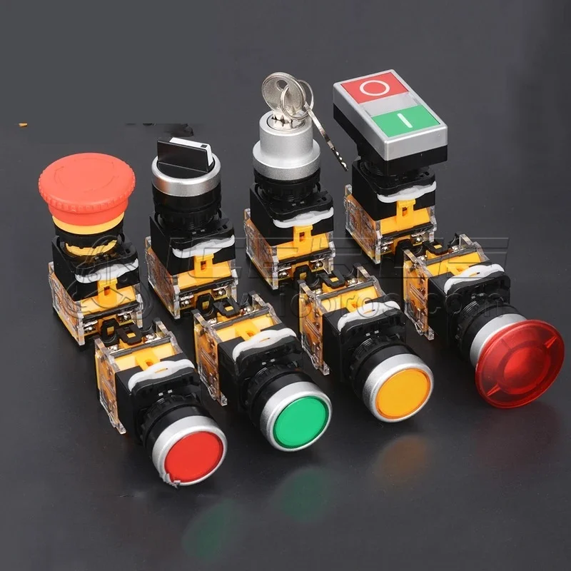 High Quality LA38 Series 22mm Flat Head Button Switch 1NO/1NC Instantaneous Button Switch 2 Positions Power Start Control Switch