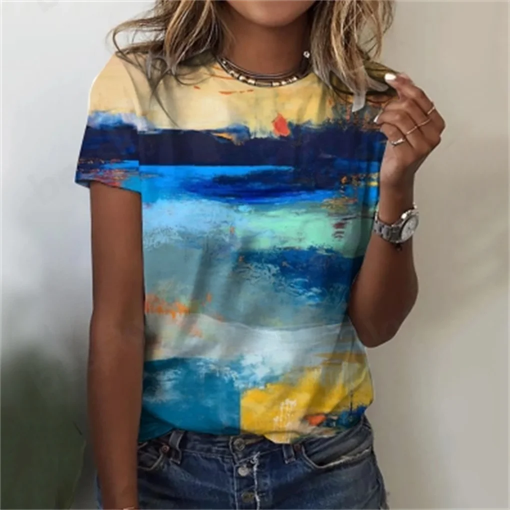 

Ladies printed round neck shirt short sleeve sports shirt casual loose T-shirt