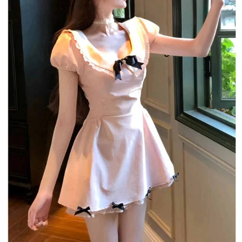 Broken Flower Dress Fake 2 Piece Set Women 2024 Korean Japanese New French Splicing Sweet A-line Square Neck High Waisted Dress