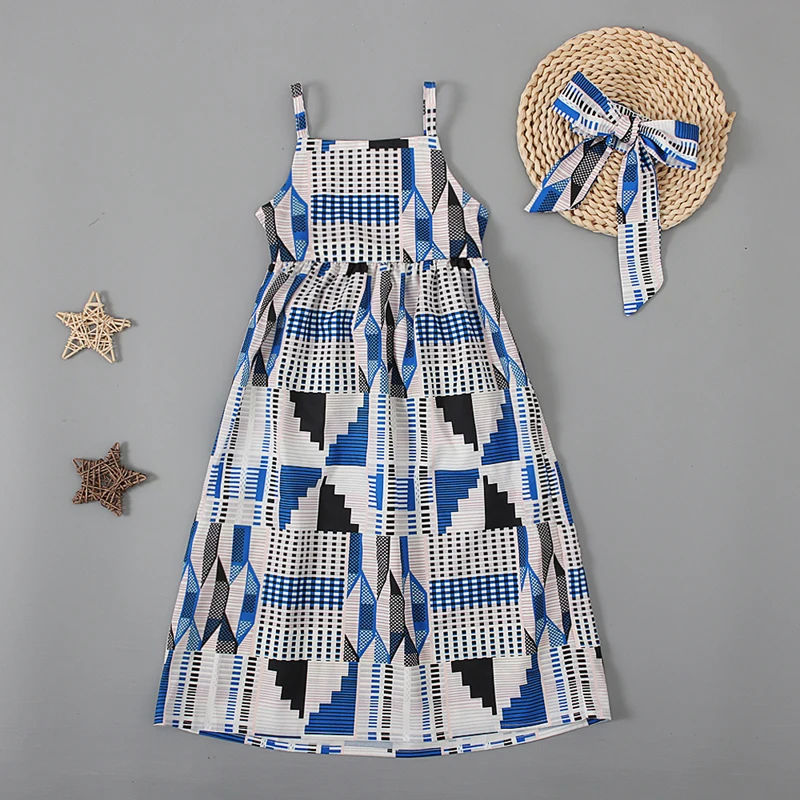 Girls European and American summer fashion off-shoulder strappy skirt African Bohemian style dress children\'s clothing