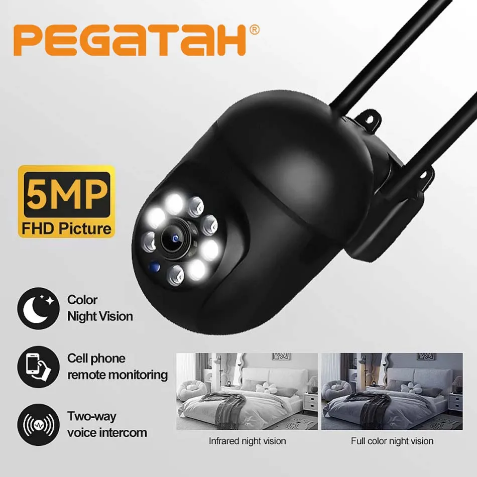 

Камера видеонаблюдения PEGATAH 5MP HD WiFi с полноцветным ночным видением, 5-кратным цифровым зумом, беспроводная камера O-Kam pro