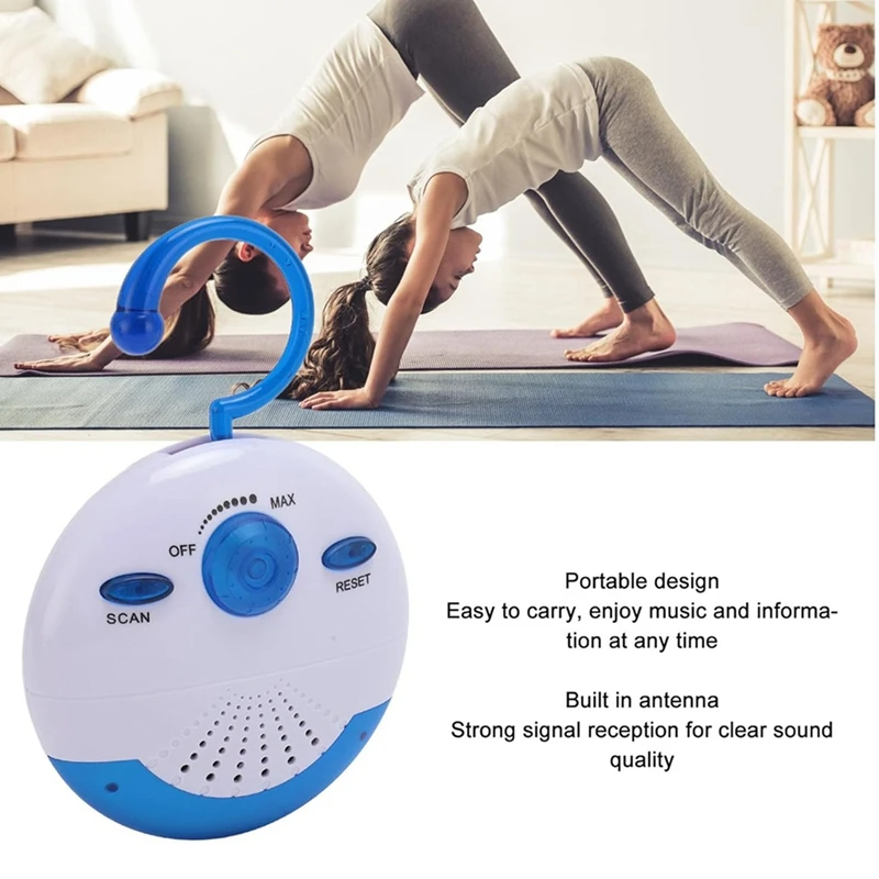 【Hot Cake】3X Waterproof Shower Radio, Mini Portable FM Radio Built In Speaker For Bathroom Kitchen, Boating, Hiking