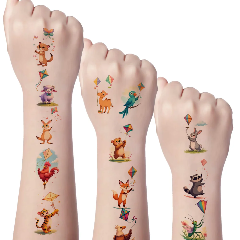54pcs Temporary Tattoo Animal Kites Cartoon Cute Kites Waterproof Long-lasting Body Stickers For Girls Cheeks Children