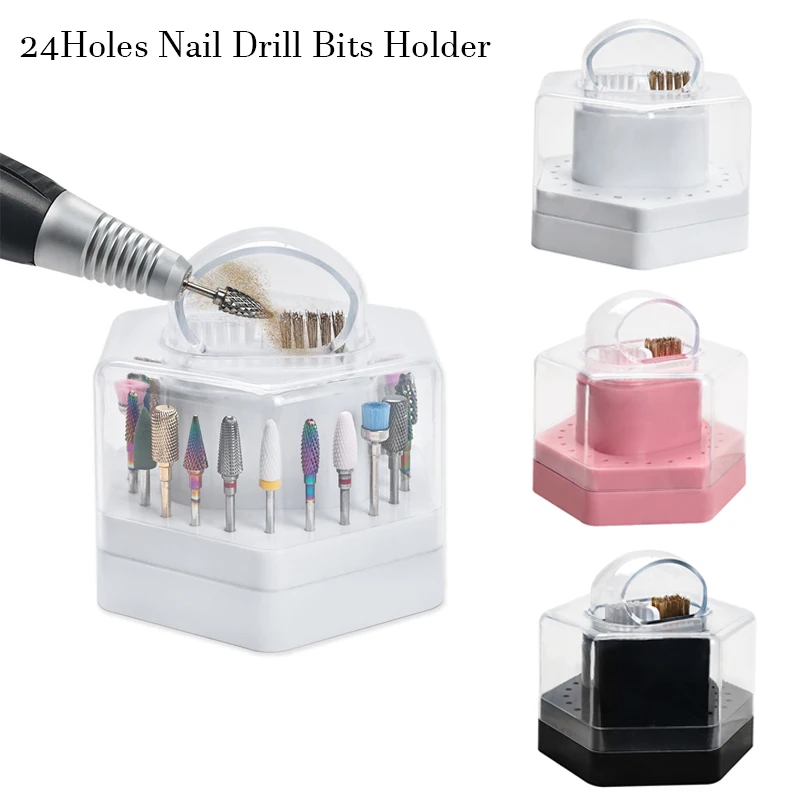 24 Löcher 2 in1 Nagel bohrer Aufbewahrung sbox mit Reinigungs bürste Maniküre Salon Schleif kopf halter Display Nail Art Zubehör