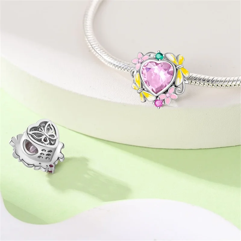 Abalorios de plata esterlina 100% 925 para pulsera Pandora, abalorios de flores, gemas y mariposas, regalo de joyería de cumpleaños cálido, 925