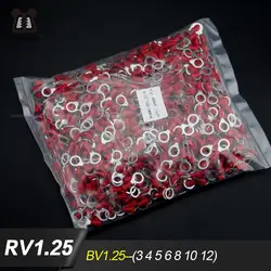 1000PCS RV1.25-(3 4 5 6 8 10 12) Red Ring Insulated Terminal Cable Crimp Terminal Suit 0.5-1.5mm2 Cable Wire Connector 22-16 AWG