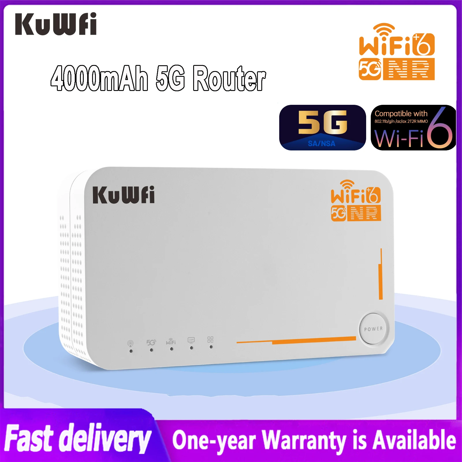 

KuWfi 5G Wireless Router Wifi 6 4G LTE Router Hotspot Dual Band 2.4Ghz&5.8Ghz With SIM Card Slot LAN Port 4000mAh Battery